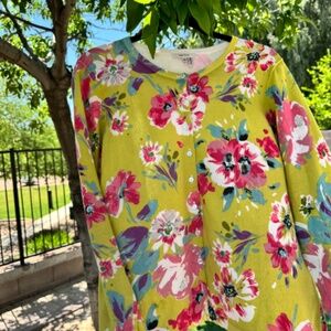 TYLER BOE FLORAL PRINT COTTON/SILK CARDIGAN SIZE LARGE